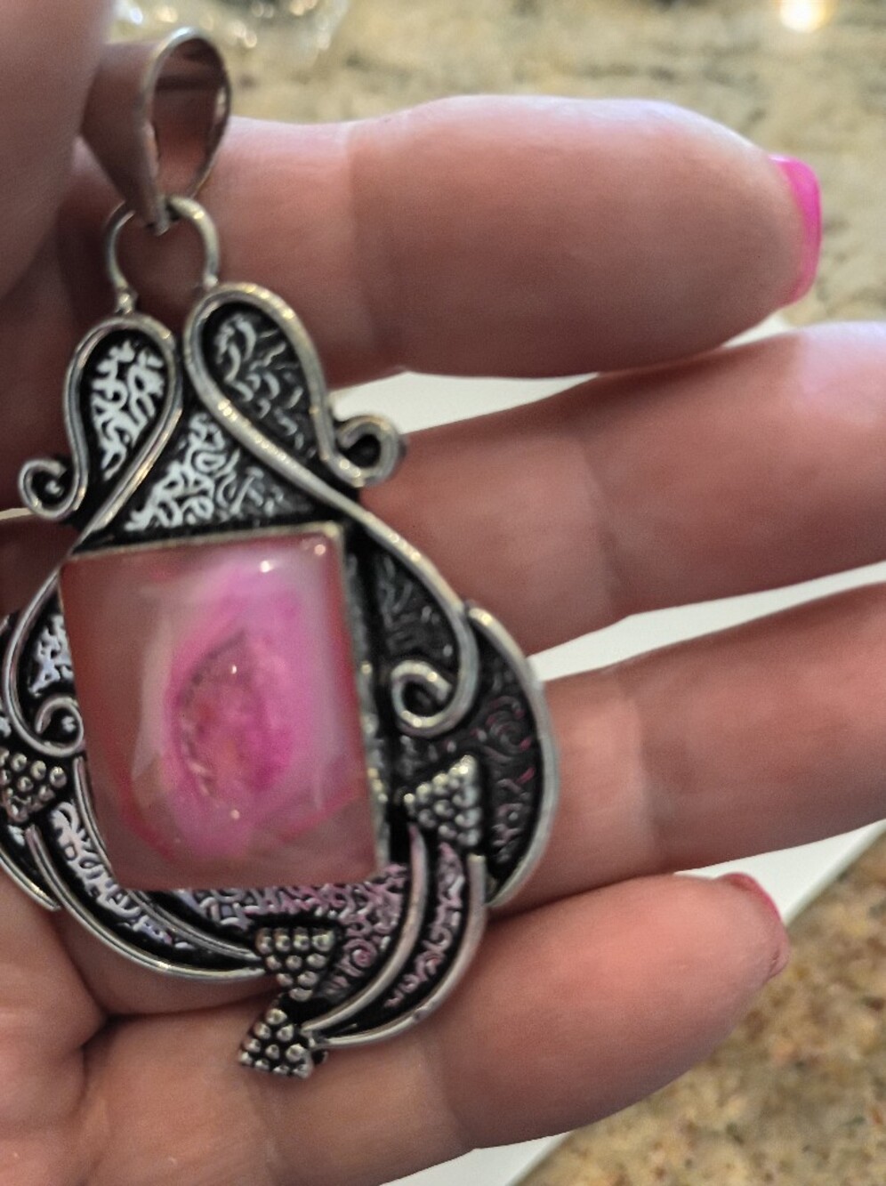Real Hot Pink Agate Druzy Pendant BEAUTIFUL!